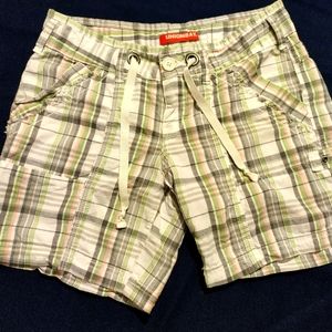 Unionbay Cream & Gray Plaid Cotton Shorts Drawstring Waist Juniors Sz 7